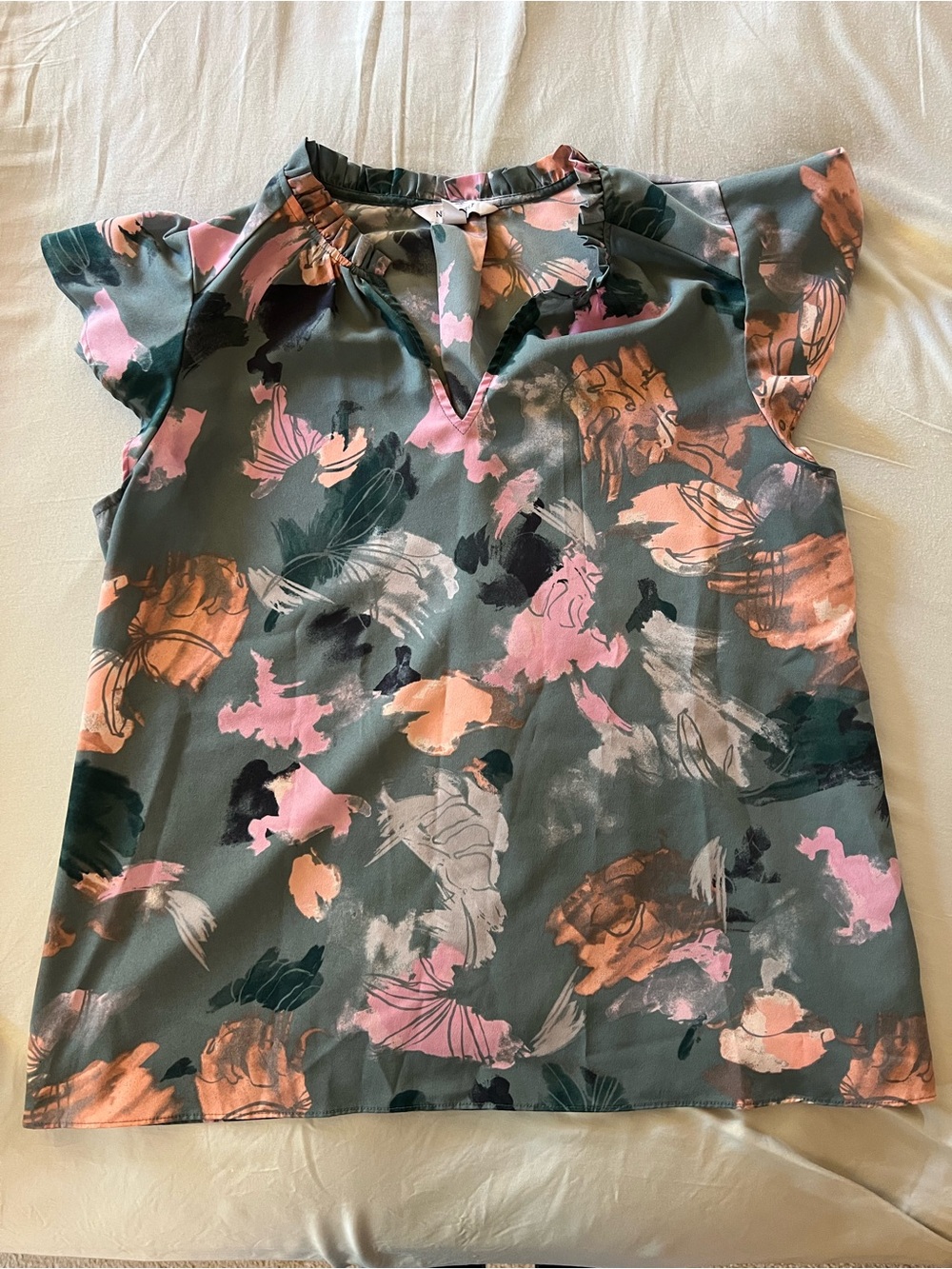 Nine West Multicolor Floral Print Blouse in Teal, Pink, Orange - Picture 2 of 7